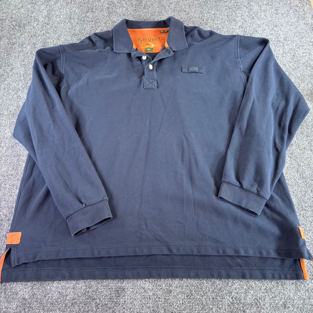 Orvis Polo Shirt Mens XXL Tall Navy Blue Long Sleeve Cotton Pique‎ 2JJK Outdoor